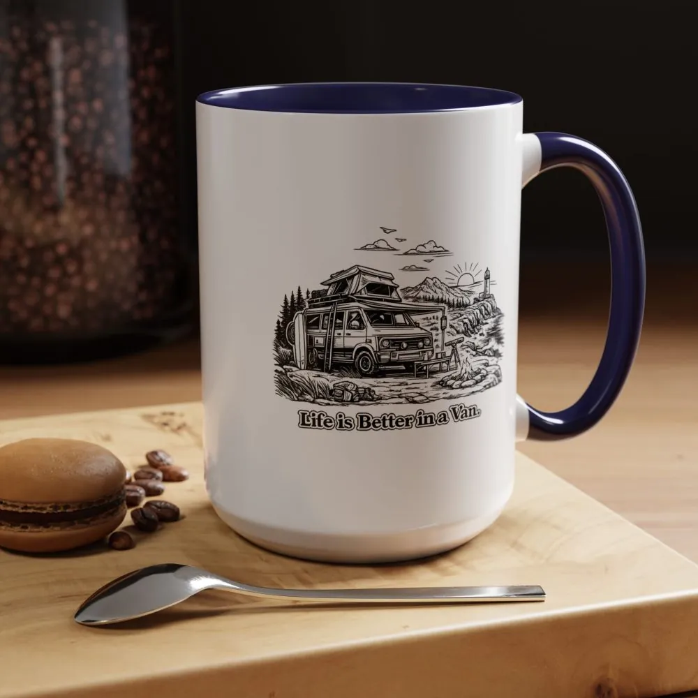 Accent Coffee Mug (11, 15oz) — "Life Is Better In A Van" Design Minimal-Line