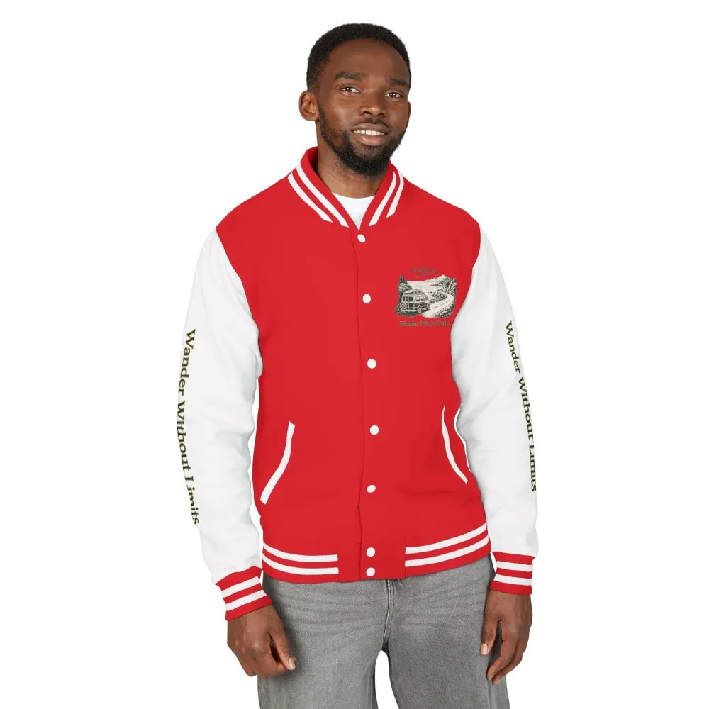 Unisex Heavyweight Letterman Jacket — "Wander Without Limits" Travel Varsity Coat
