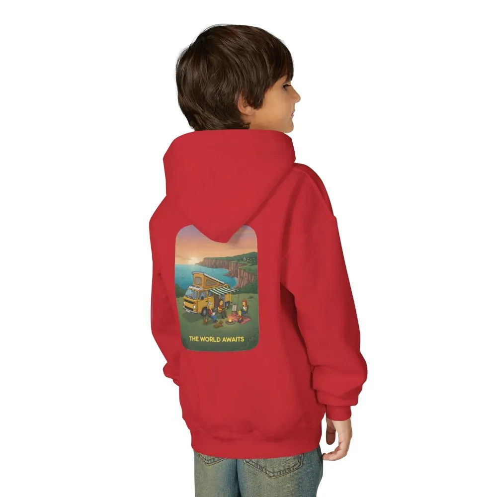 Youth Hoodie(Gildan) – "The World Awaits" (Design Sitcom-Line)