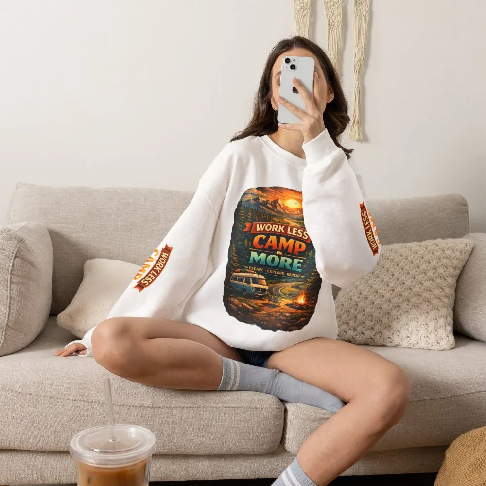 18305267238517619428_2048.jpeg Unisex Heavy Blend™ Crewneck Sweatshirt — "Work Less-Camp More" Design Scenic-Line