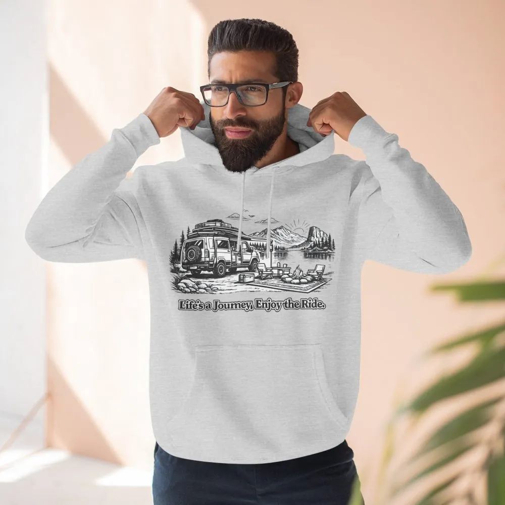 Three-Panel Fleece Hoodie - "Lifes A Journey,Enjoy The Ride" Design Minimal-Line