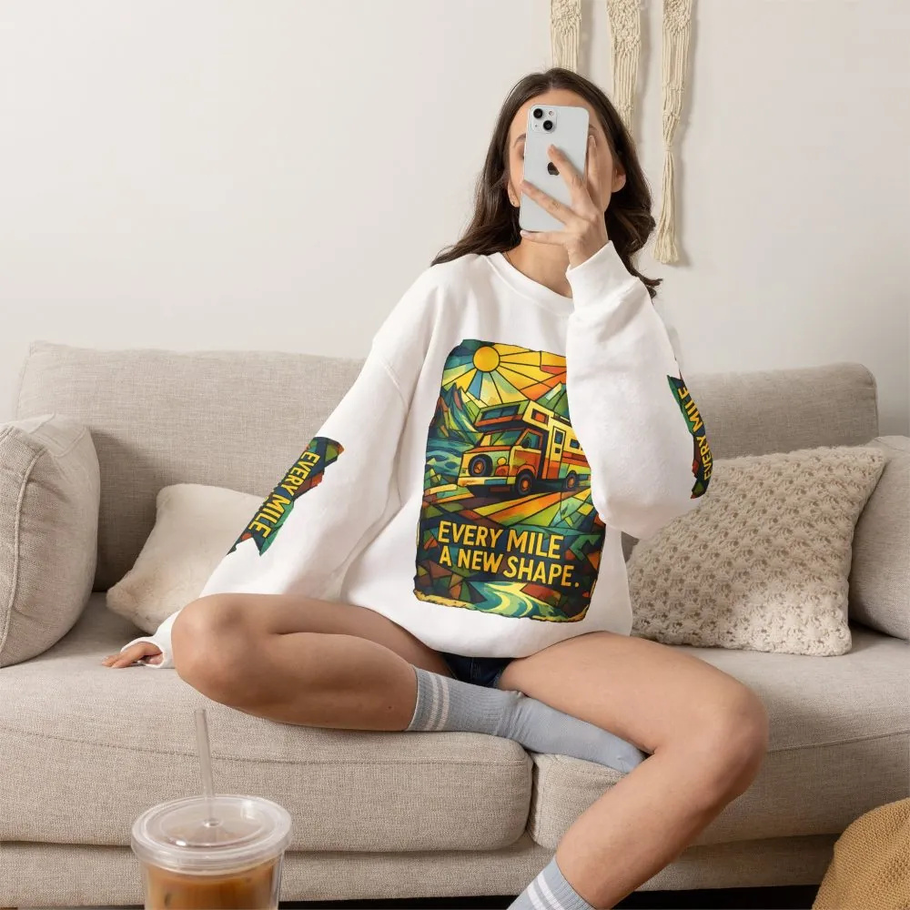 Unisex Heavy Blend™ Crewneck Sweatshirt — "Every Mile A New Shape" Design Cubic-Line