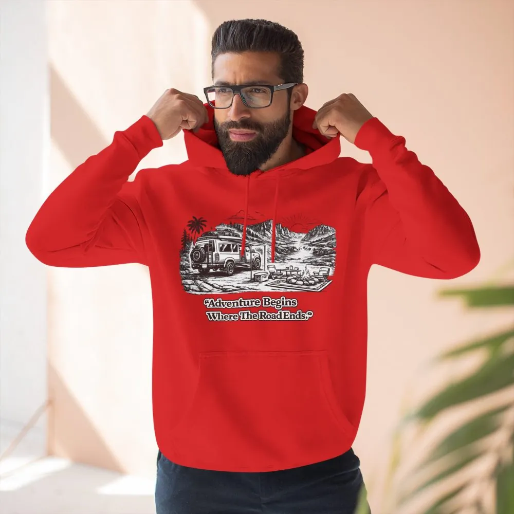 18326657830228349164_2048.jpeg Three-Panel Fleece Hoodie - "Adventure Begins Where The Road Ends" Design Minimal-Line