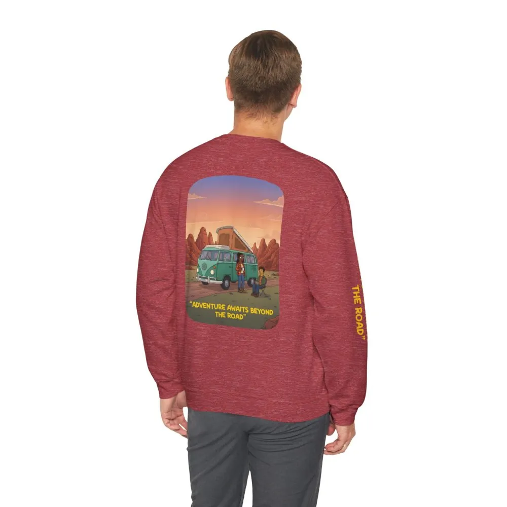 18338993803311616618_2048.jpeg Unisex Heavy Blend™ Crewneck Sweatshirt — "Adventure Awaits Beyond The Road" Design Sitcom-Line