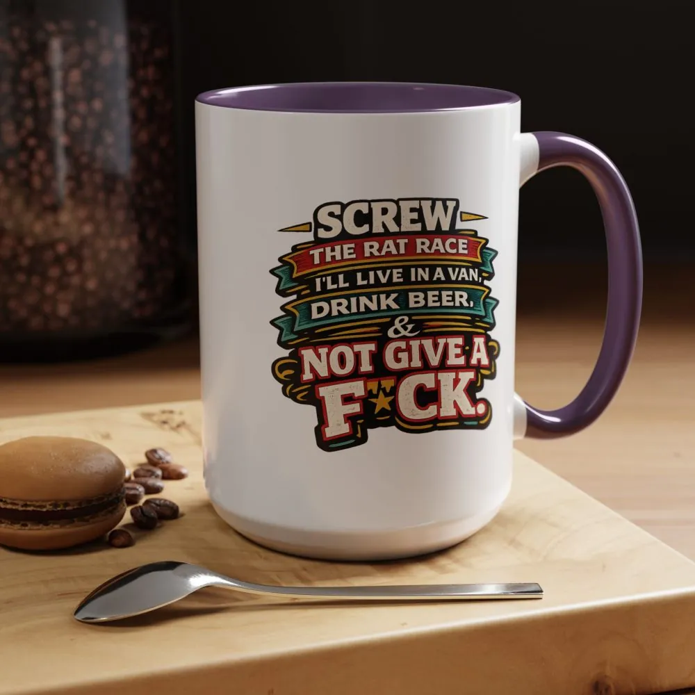 Accent Coffee Mug (11, 15oz) — "Screw The Rat Race" Design F**K-Line
