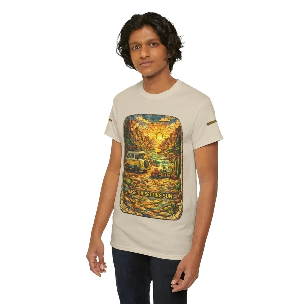 18347018302968286522_2048.jpeg Unisex Heavy Cotton Tee — "Chase The Settings Sun" Design Cubic-Line