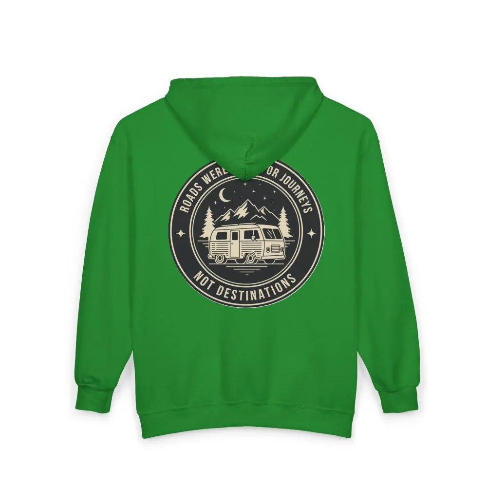 18366459139607358805_2048.jpeg Zip Hoodie — "ROAD WHERE MADE FOR JOURNEYS-NOT DESTINATIONS"(Front + Back Printed) Camper Van Adventure Zip-Up