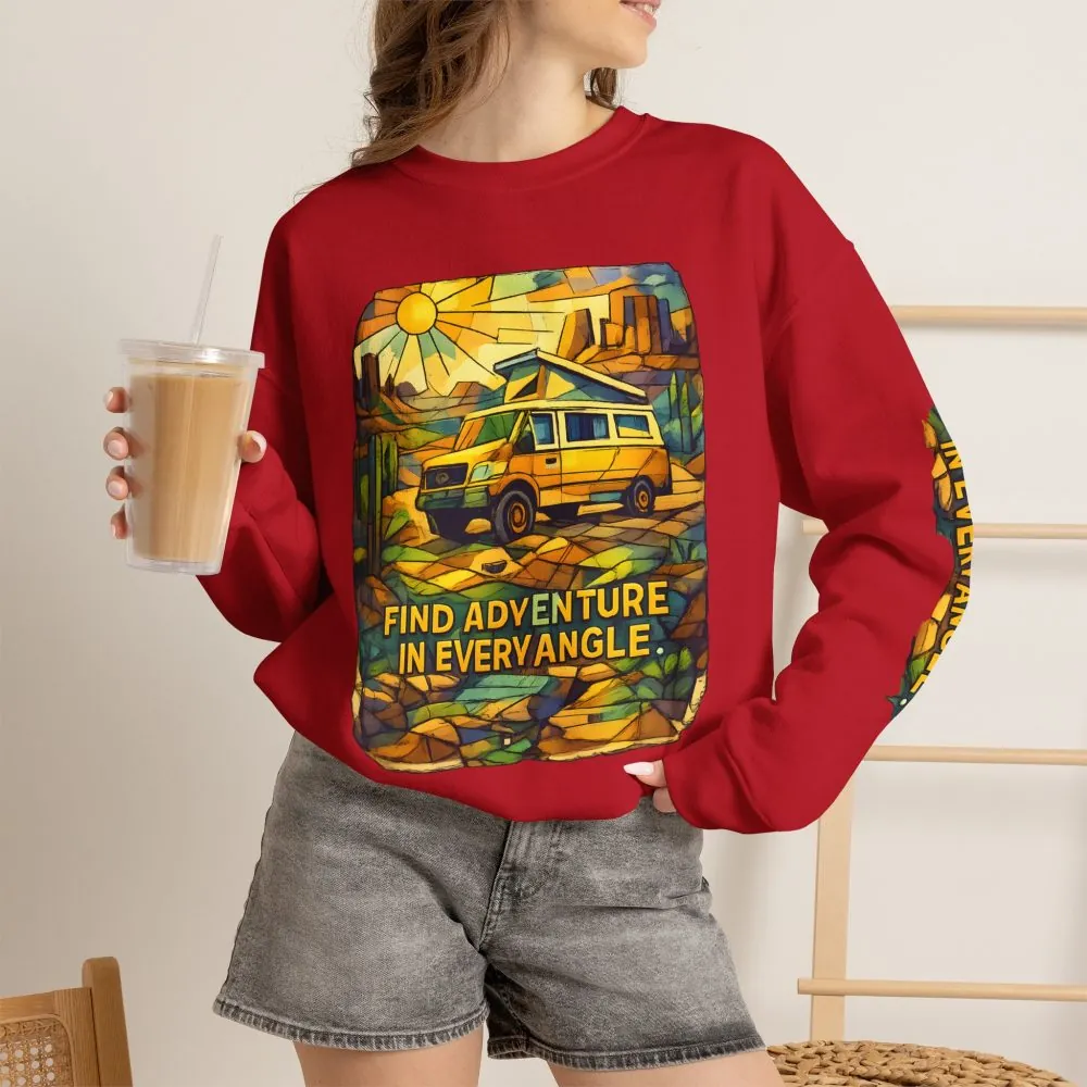 18376689991585123219_2048.jpeg Unisex Heavy Blend™ Crewneck Sweatshirt — "Find Adventure In Every Corner" Design Cubic-Line