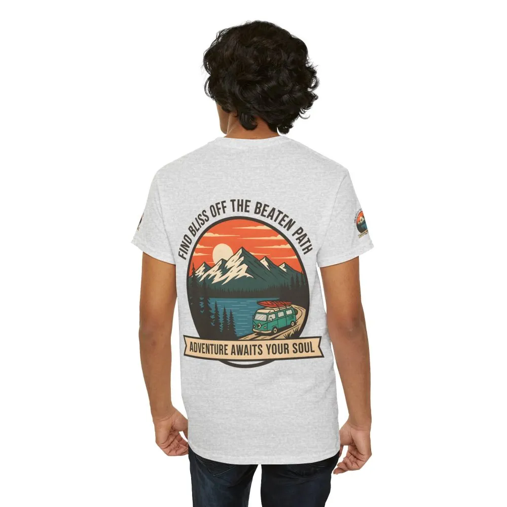 Unisex Heavy Cotton Tee — "Find Bliss Off the Beaten Path" Mountain & Camper T‑Shirt