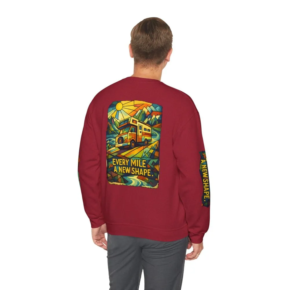 Unisex Heavy Blend™ Crewneck Sweatshirt — "Every Mile A New Shape" Design Cubic-Line