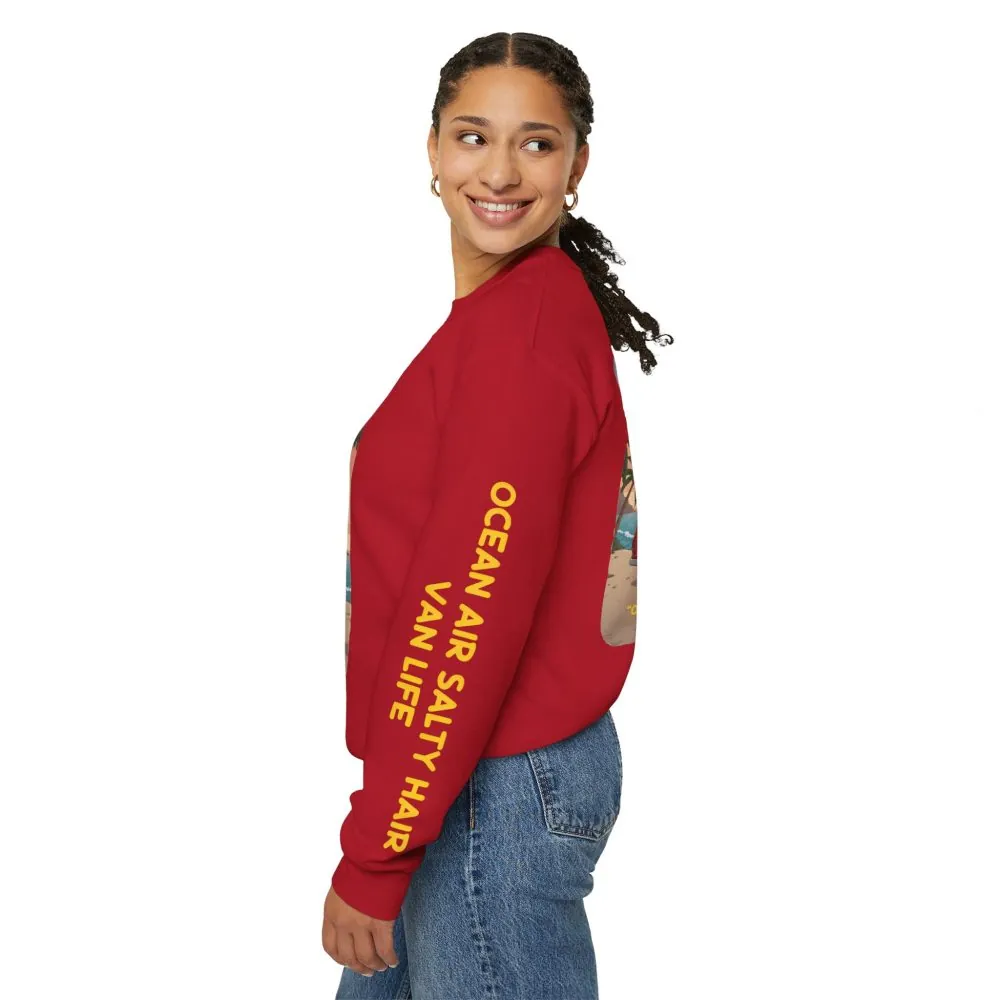 Unisex Heavy Blend™ Crewneck Sweatshirt — "Ocean Air Salty Hair Van Life" Design Sitcom-Line