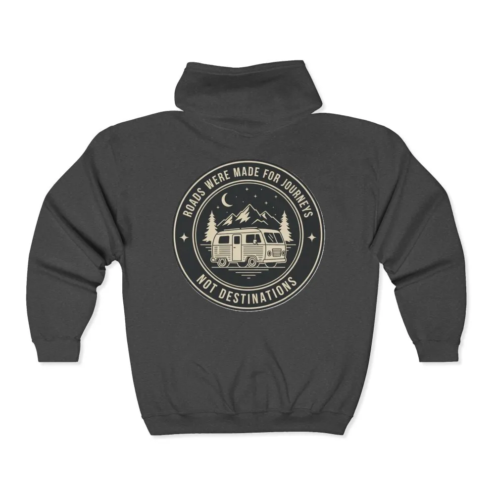 18396405152398060339_2048.jpeg Zip Hoodie — "ROAD WHERE MADE FOR JOURNEYS-NOT DESTINATIONS"(Front + Back Printed) Camper Van Adventure Zip-Up