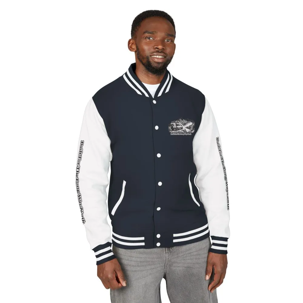 18400123718079134583_2048.jpeg Unisex Heavyweight Letterman Jacket — "Built For The Long Way North" Travel Varsity Coat