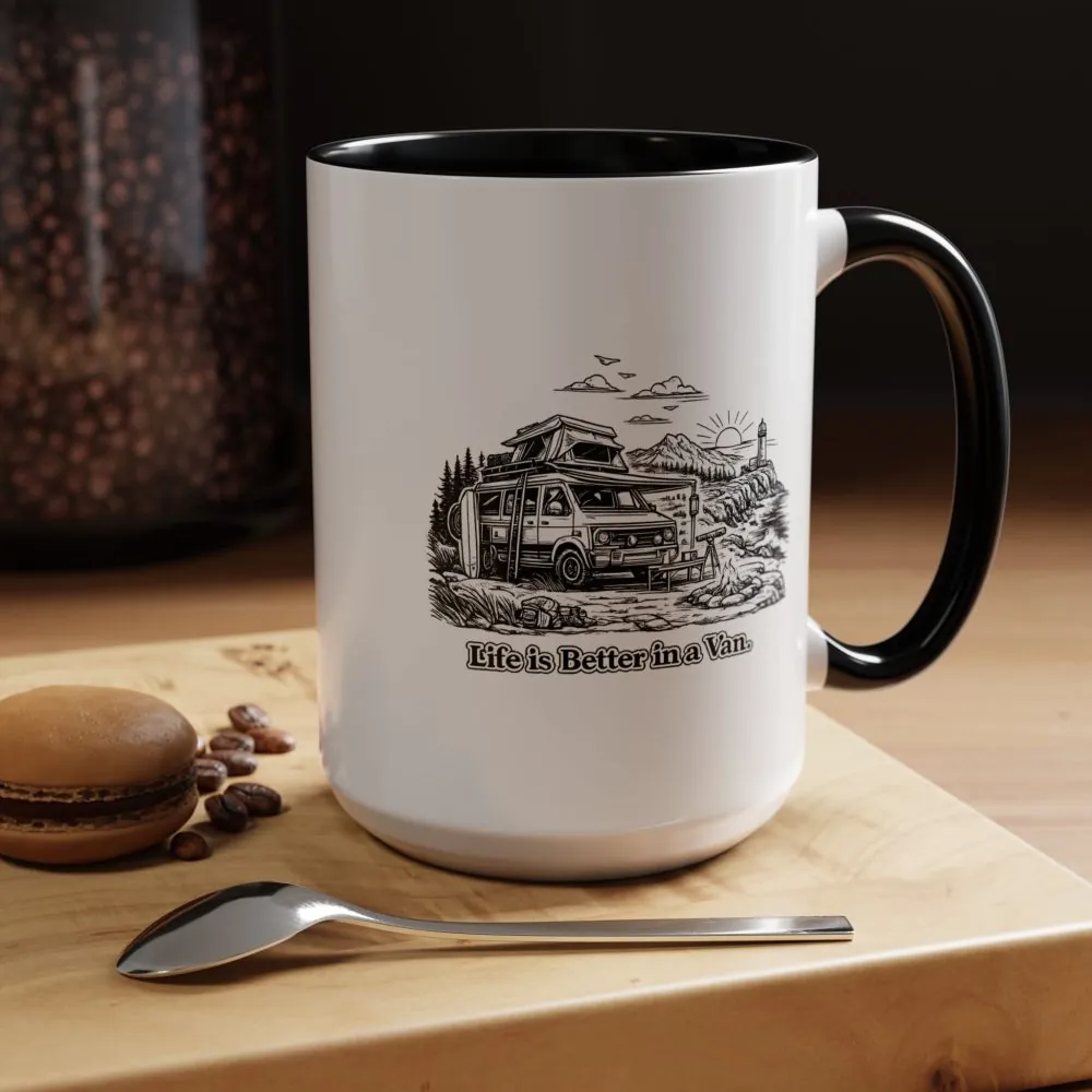 Accent Coffee Mug (11, 15oz) — "Life Is Better In A Van" Design Minimal-Line