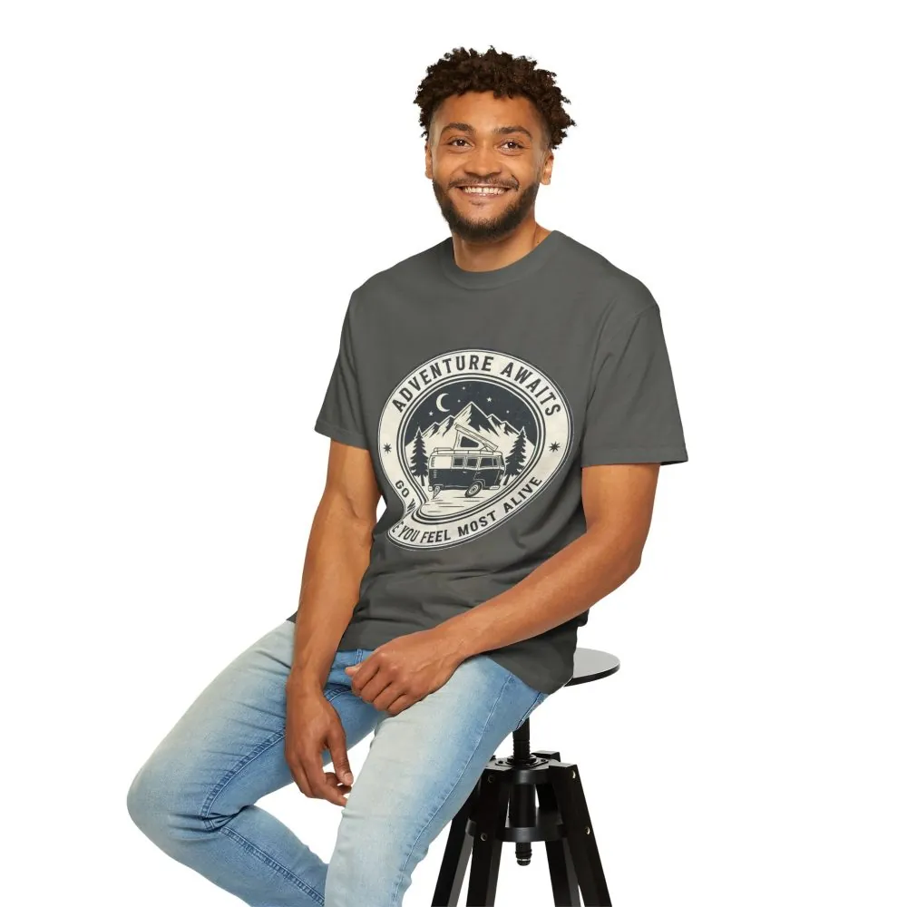 18409799171238608192_2048.jpeg T-Shirt — "Adventure Awaits-Go Where You Feel Most Alive" (Front + Back Printed) Outdoor Travel Tee