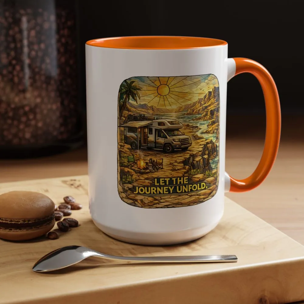 Accent Coffee Mug (11, 15oz) — "Let The Journey Unfold" Design Cubic-Line