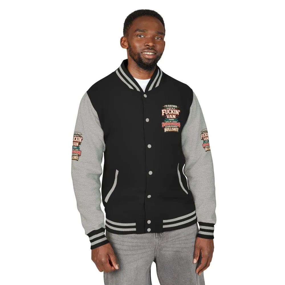 18421606272119225442_2048.jpeg Unisex Heavyweight Letterman Jacket — "I´d Rather Sleep in A Fucking Van" Design F**K-Line