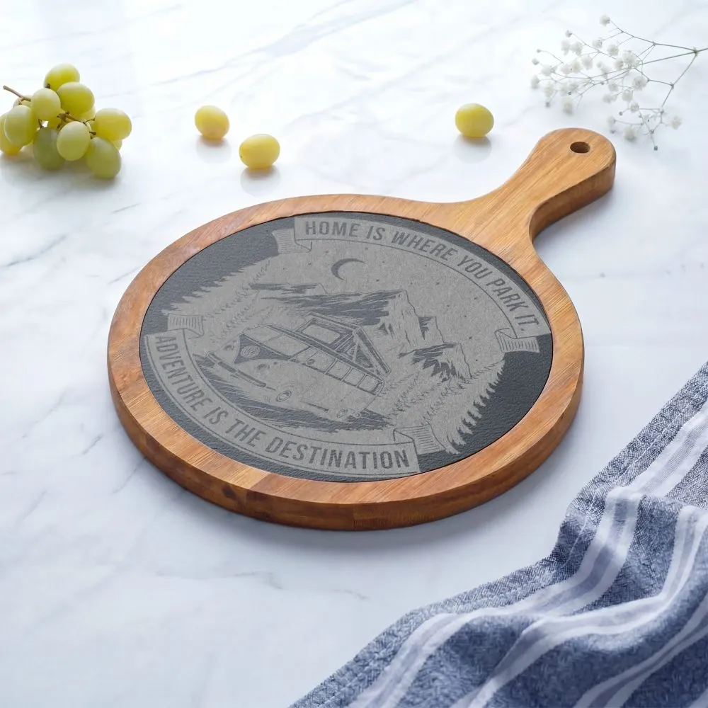 Engraved Charcuterie Board - "Home Is Where You Park It-Adventure is the destination" (4 Variants Available)