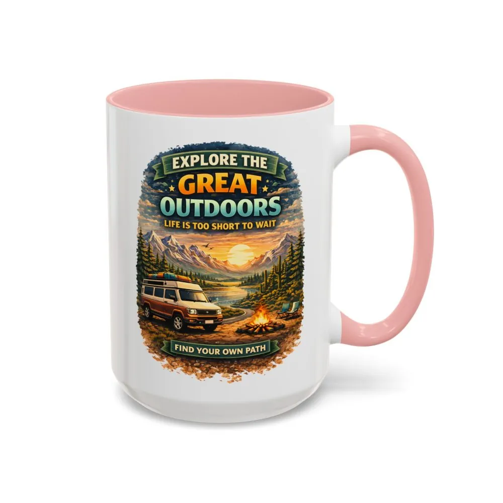Accent Coffee Mug (11, 15oz) — "Explore The Great Outdoors" Design Scenic-Line