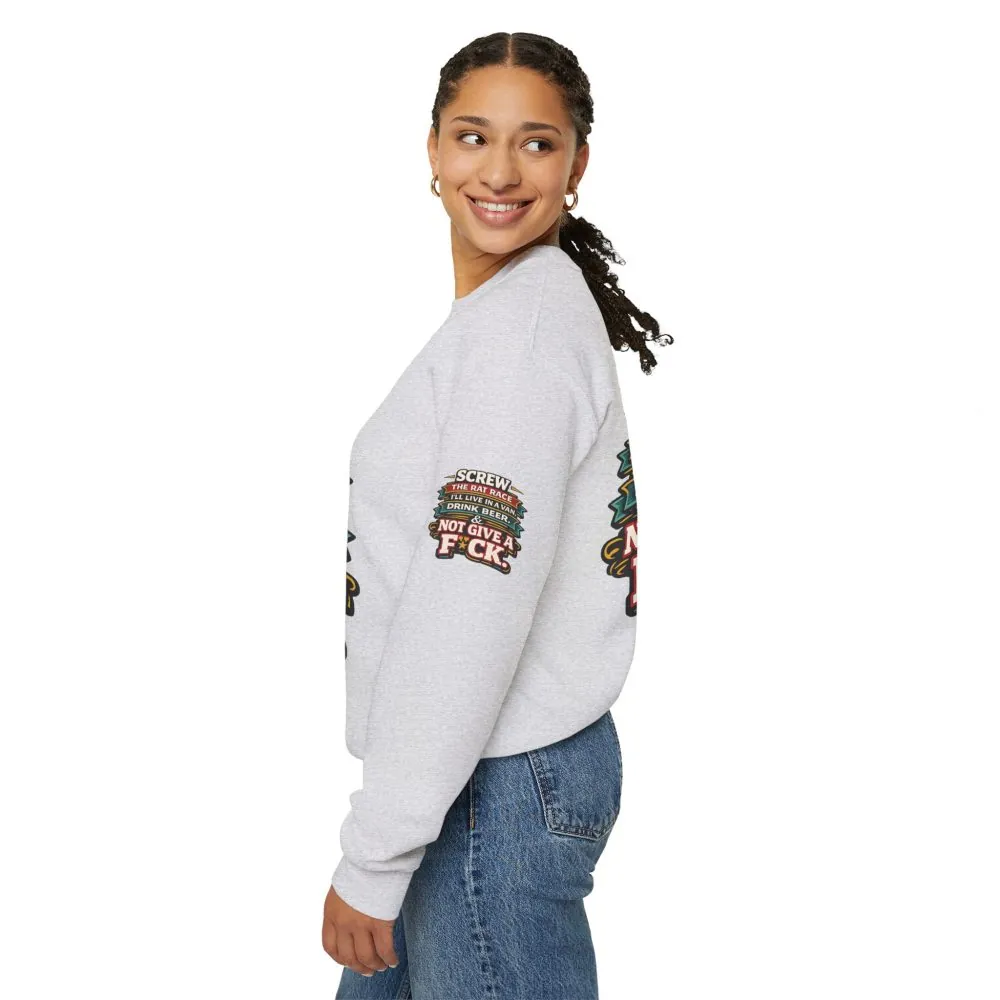 Unisex Heavy Blend™ Crewneck Sweatshirt — "Screw The Rat Race" Design F**K-Line