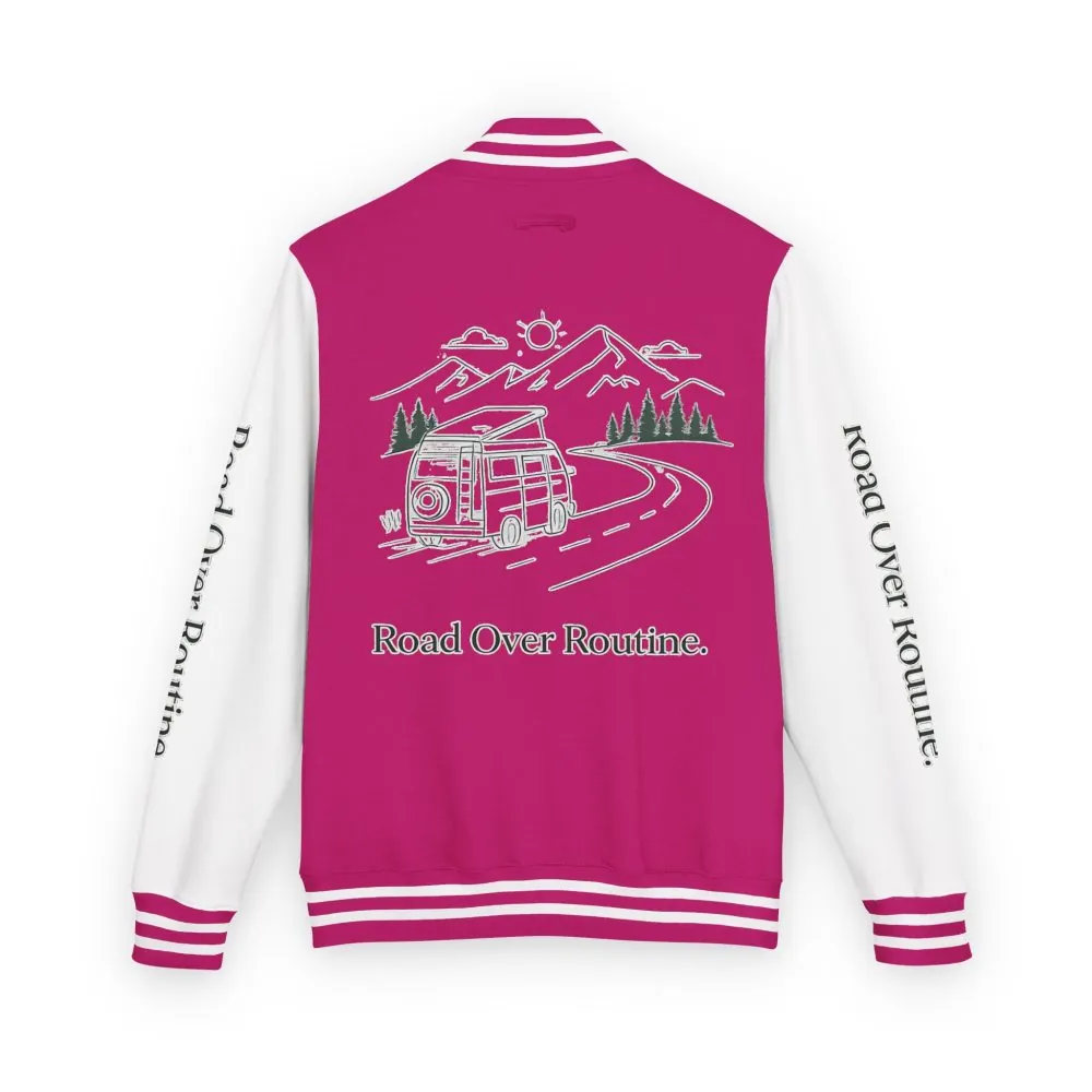 Unisex Heavyweight Letterman Jacket — "Road Over Routine" Travel Varsity Coat