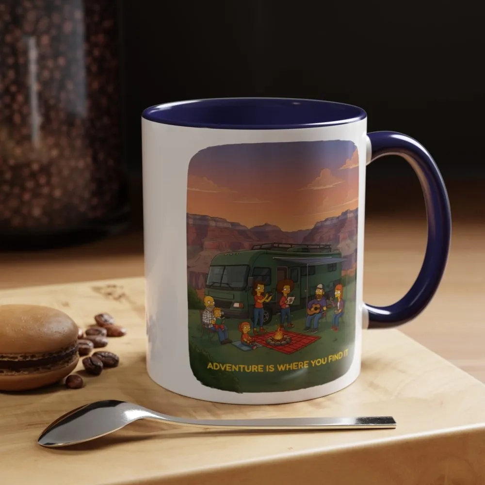 Accent Coffee Mug (11, 15oz) — "Adventure Is Where You Find It" Design Sitcom-Line