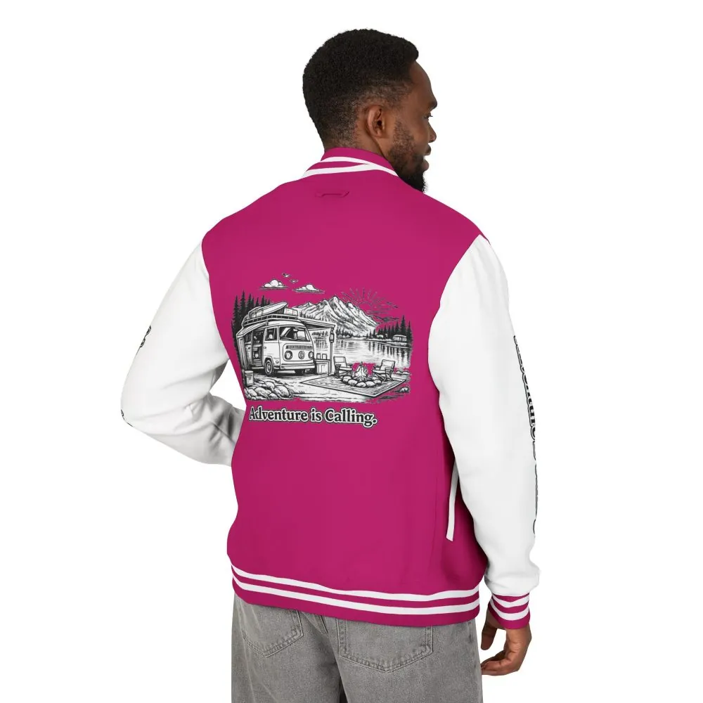 1890498936684886478_2048.jpeg Unisex Heavyweight Letterman Jacket — "Adventure Is Calling" Travel Varsity Coat