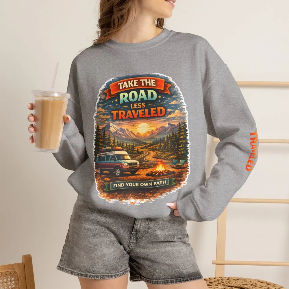 1908239958767859757_2048.jpeg Unisex Heavy Blend™ Crewneck Sweatshirt — "Take The Road Less Traveled" Design Scenic-Line