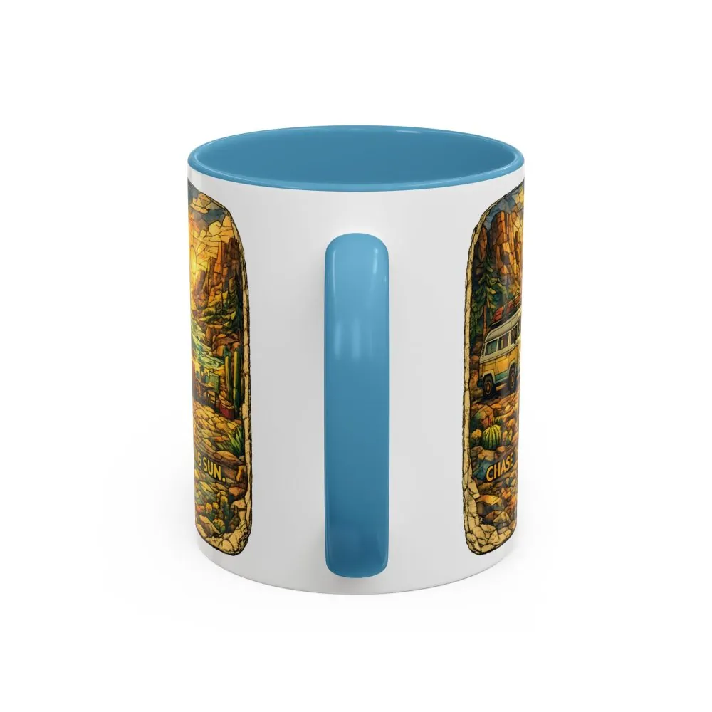 Accent Coffee Mug (11, 15oz) — "Chase The Settings Sun" Design Cubic-Line