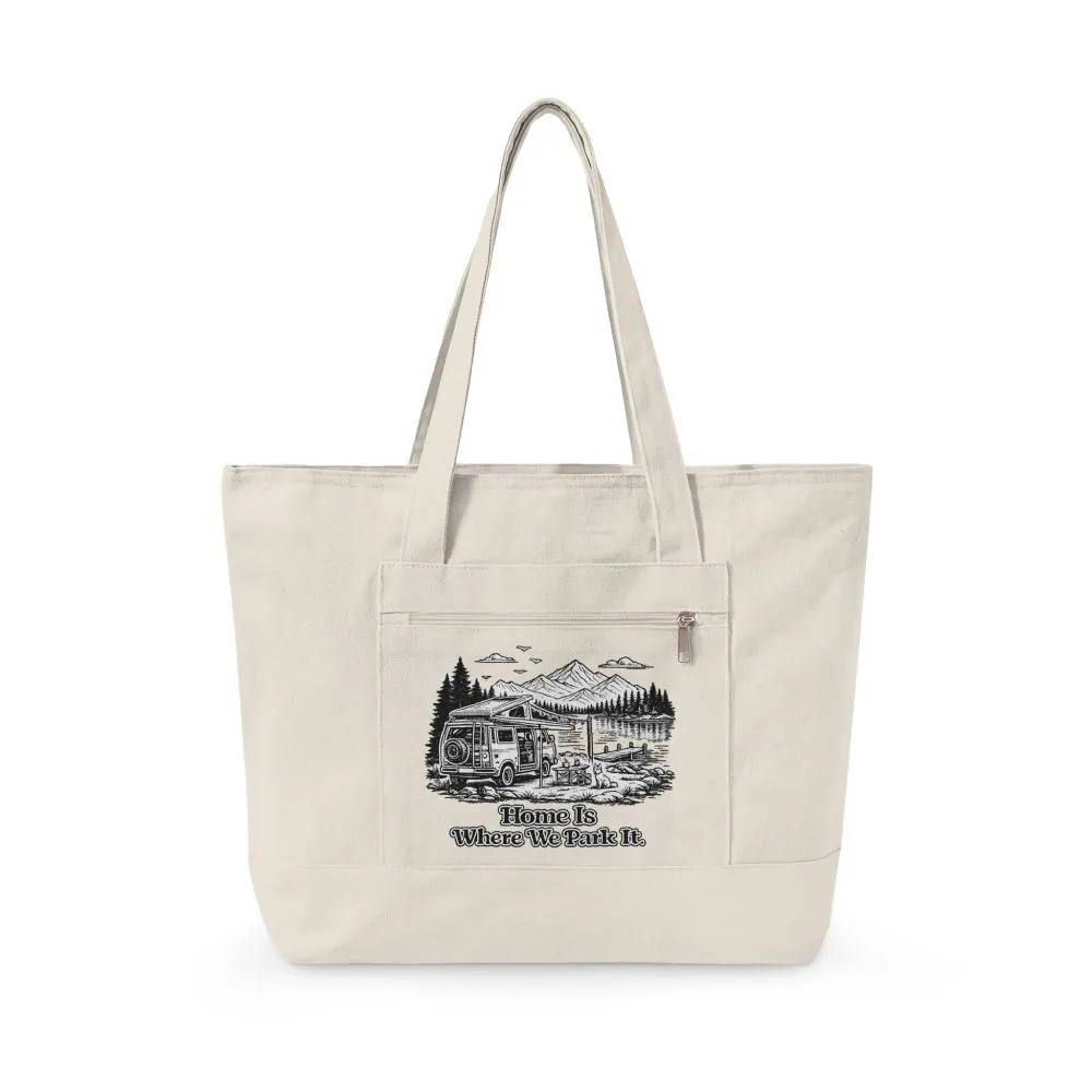 1932769147357161388_2048.jpeg Zippered Canvas Tote — "Home Is Where You Park It" (Design Minimal-Line)