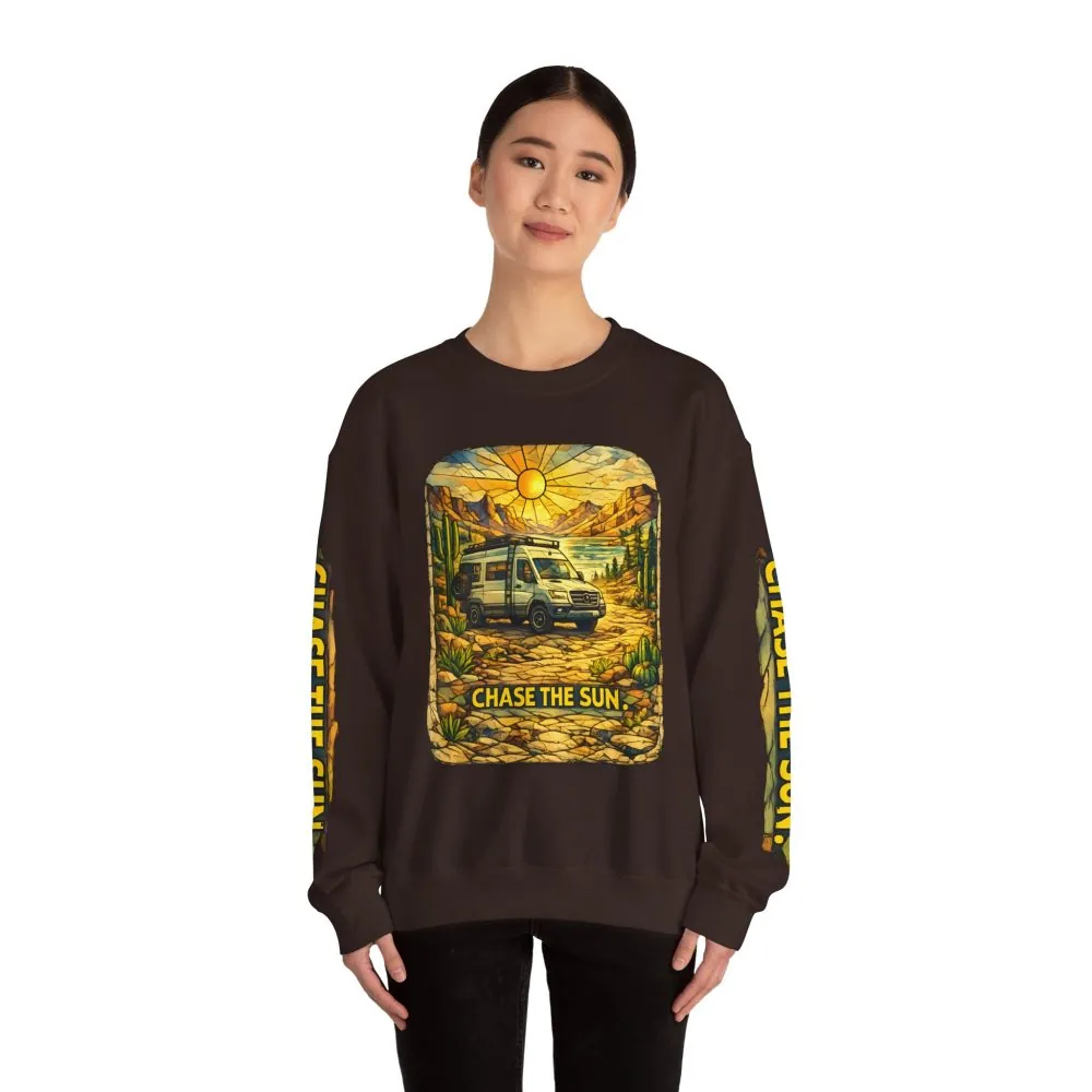 1933803468674042226_2048.jpeg Unisex Heavy Blend™ Crewneck Sweatshirt — "Chase The Sun" Design Cubic-Line