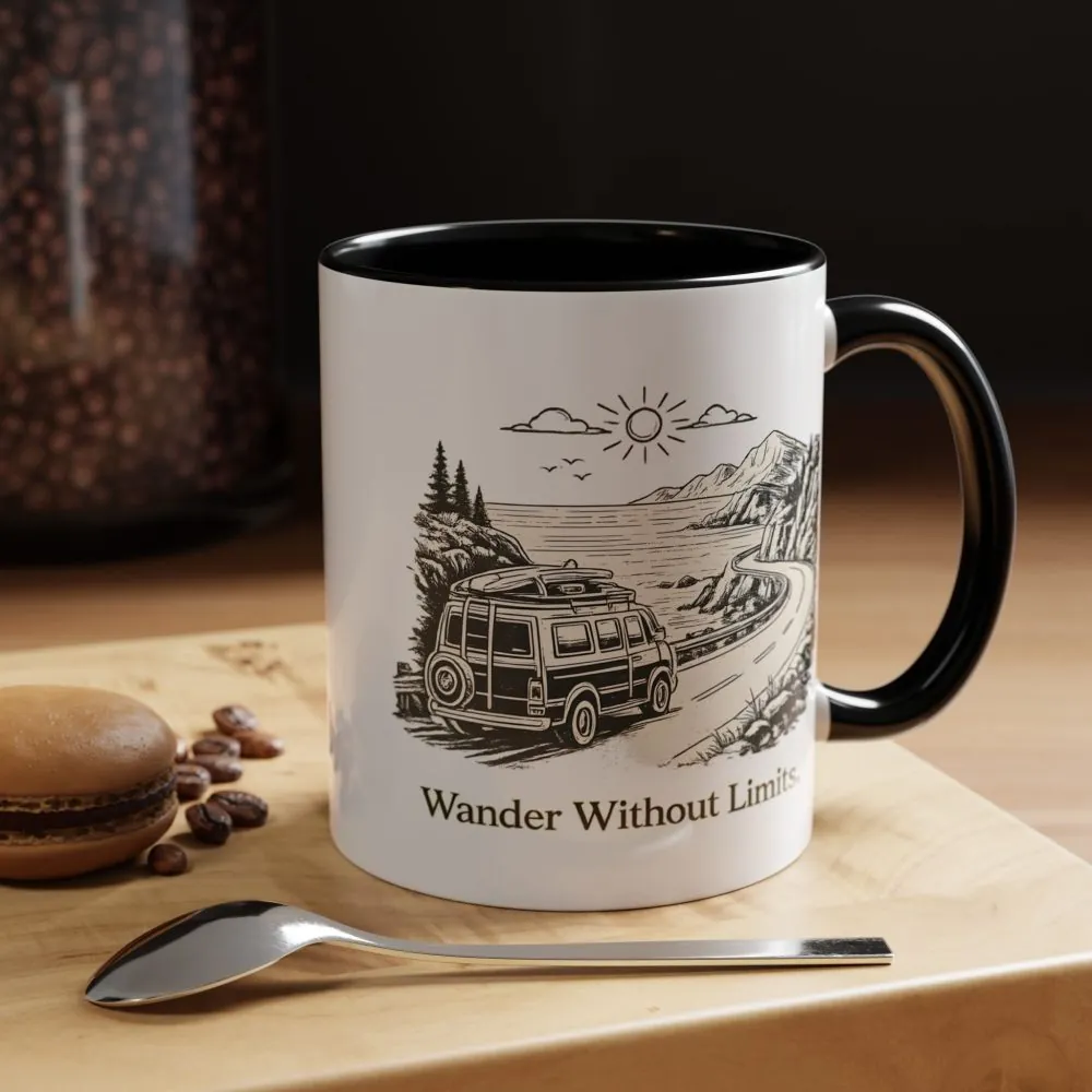 Accent Coffee Mug (11, 15oz) — "Wander Without Limits" Design Minimal-Line