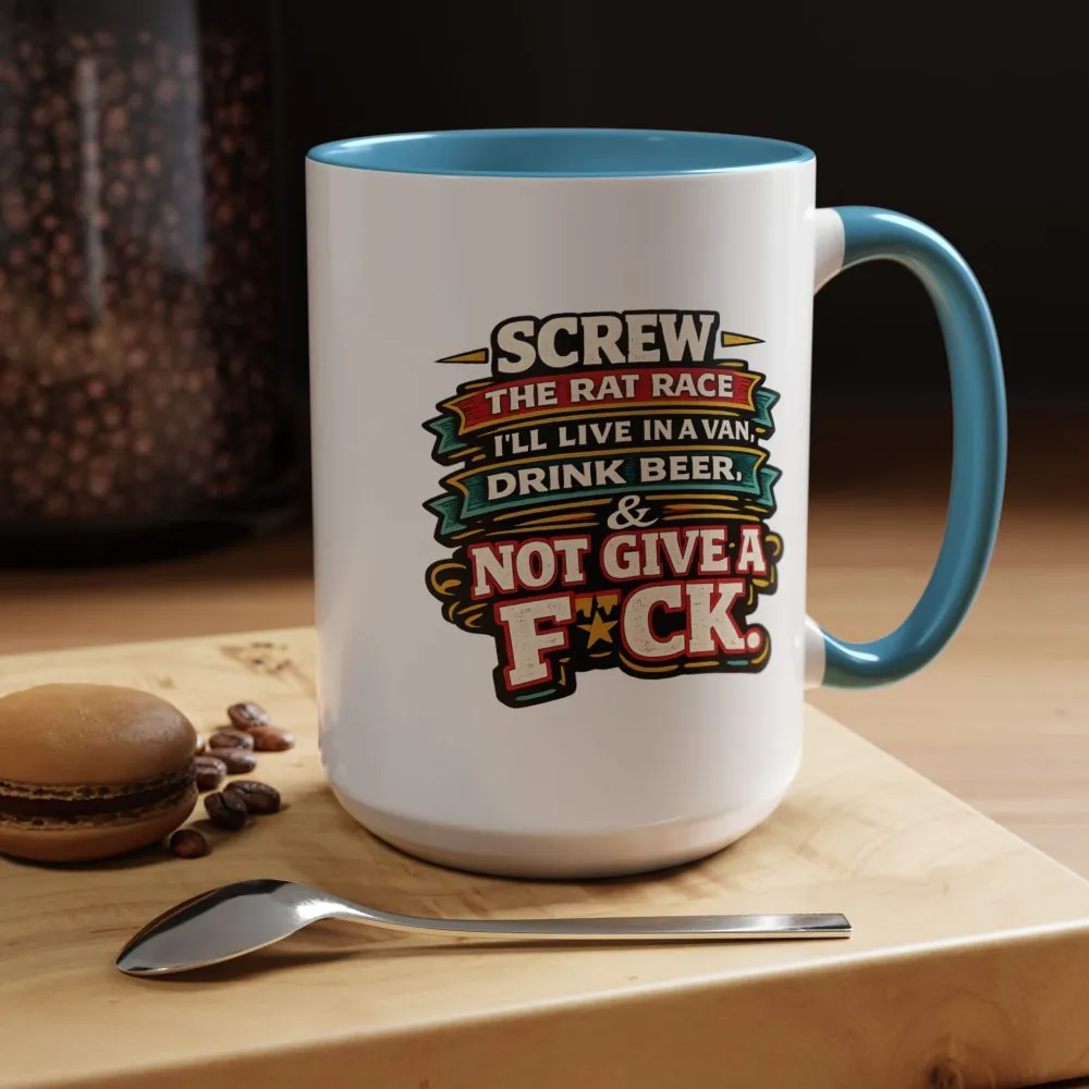 Accent Coffee Mug (11, 15oz) — "Screw The Rat Race" Design F**K-Line