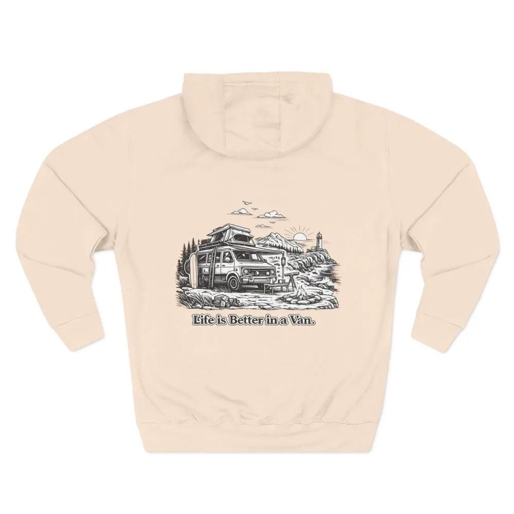 Three-Panel Fleece Hoodie - "Life Is Better In A Van" Design Minimal-Line