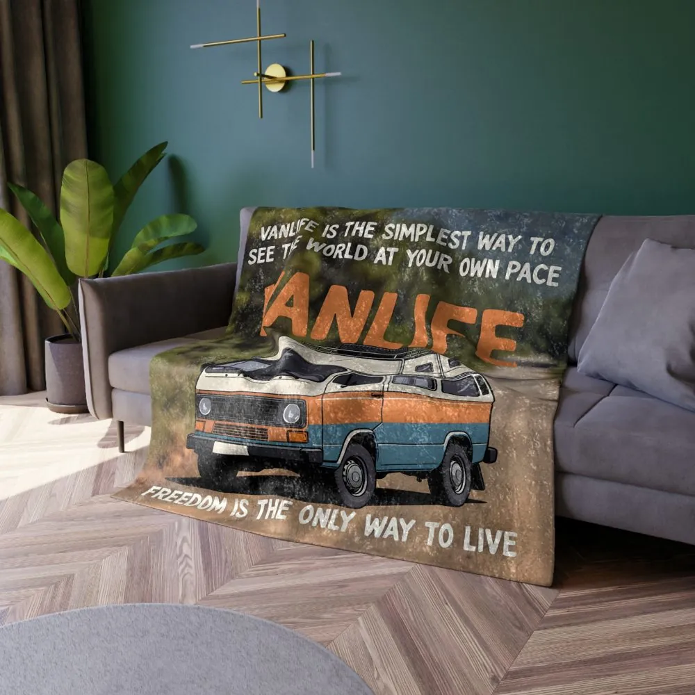 1985904723660790413_2048.jpeg Crushed Velvet Blanket — "Vanlife freedom is the only way to live" Retro Camper Quote