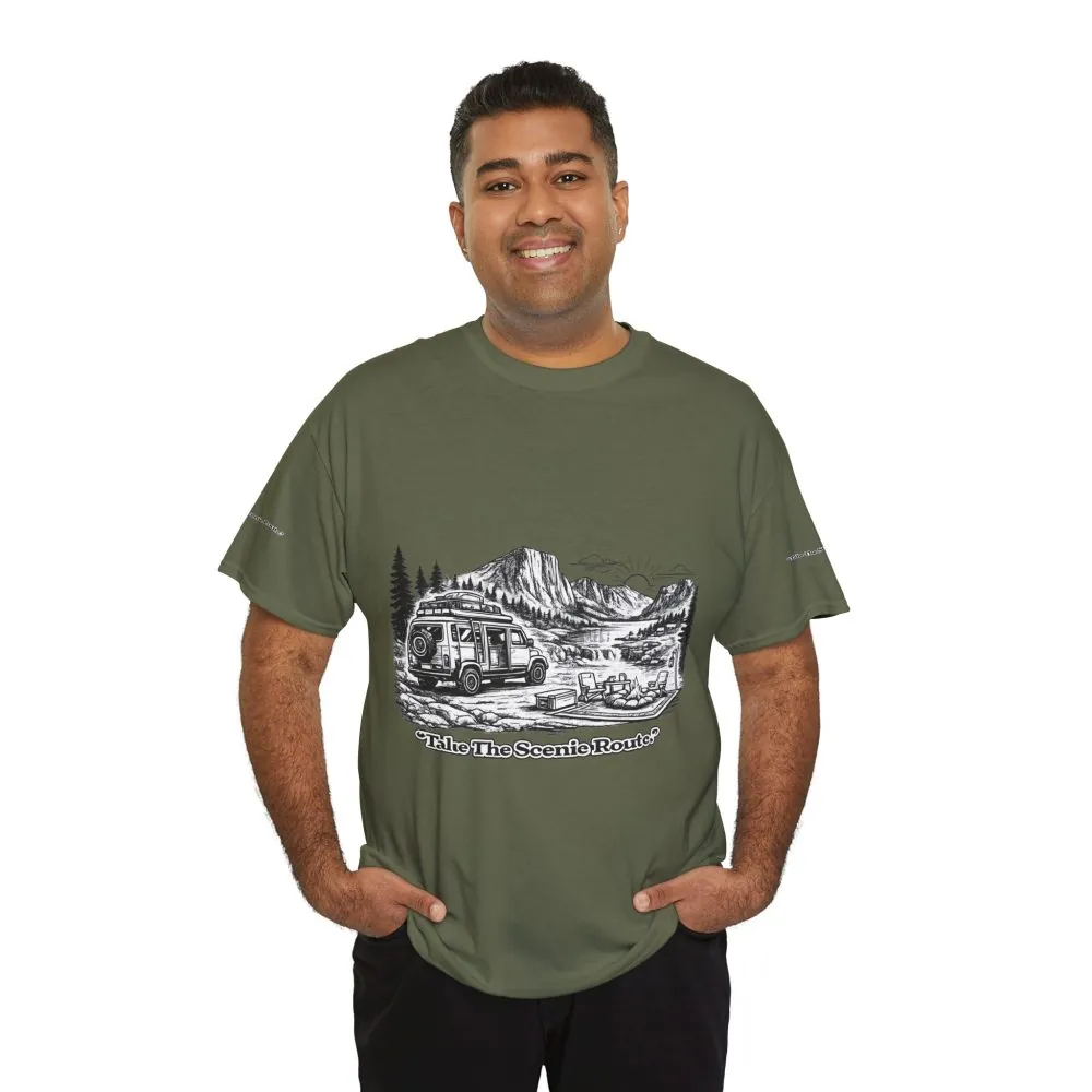 1987703304583571319_2048.jpeg Unisex Heavy Cotton Tee — "Take The Scenic Route" Design Minimal-Line