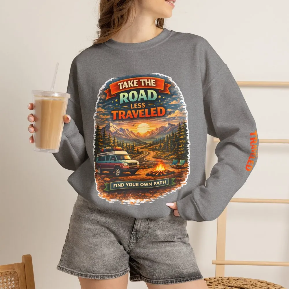 2005098589740258813_2048.jpeg Unisex Heavy Blend™ Crewneck Sweatshirt — "Take The Road Less Traveled" Design Scenic-Line