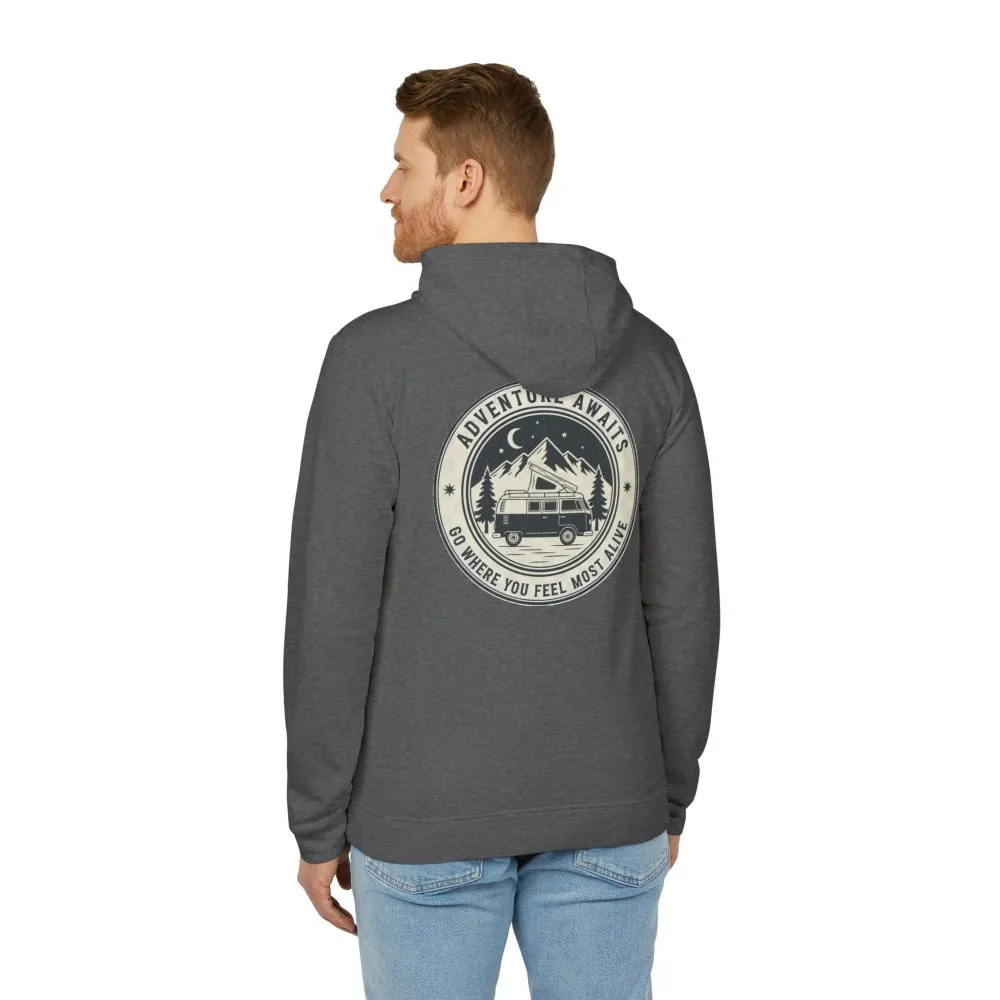 Hoodie(Adidas) — 'Adventure Awaits-Go Where You Feel Most Alive' Outdoor Travel Pullover (Front + Back Printed)