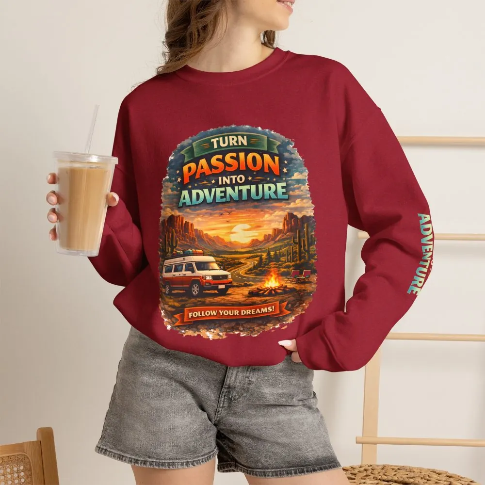 Unisex Heavy Blend™ Crewneck Sweatshirt — "Turn Passion Into Adventure" Design Scenic-Line