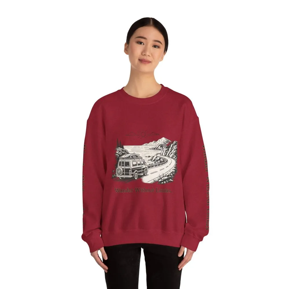 Unisex Heavy Blend™ Crewneck Sweatshirt — "Wander Without Limits" Design Minimal-Line