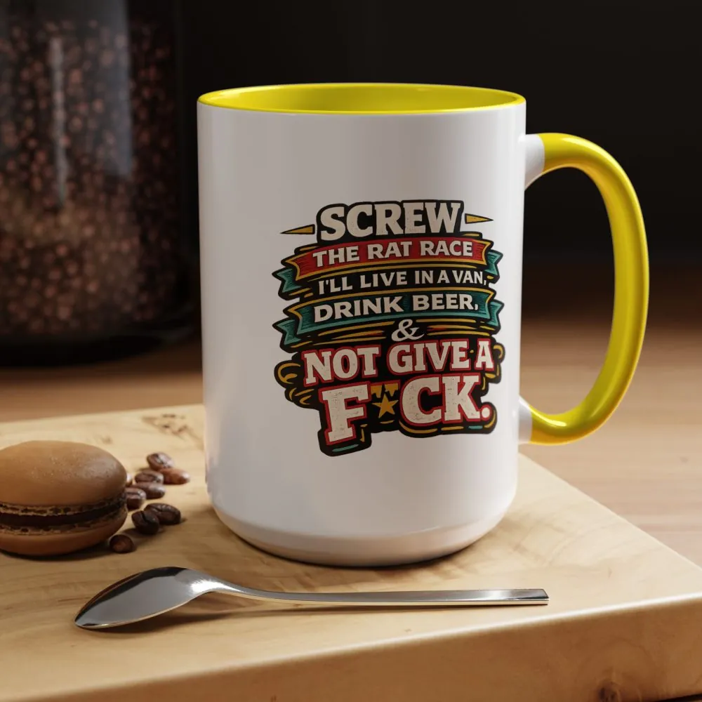 Accent Coffee Mug (11, 15oz) — "Screw The Rat Race" Design F**K-Line