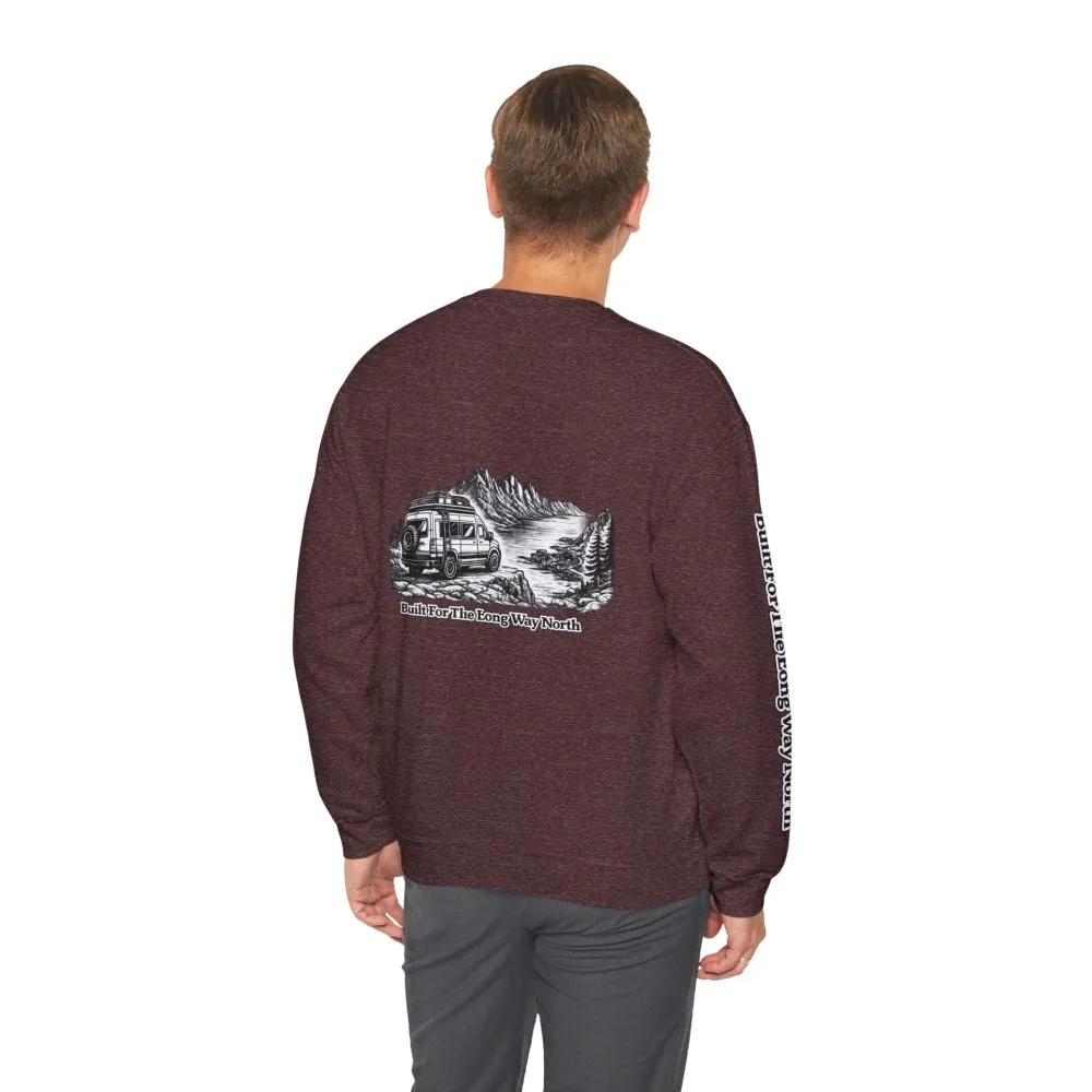 2036894268603915706_2048.jpeg Unisex Heavy Blend™ Crewneck Sweatshirt — "Built For The Long Way North" Design Minimal-Line