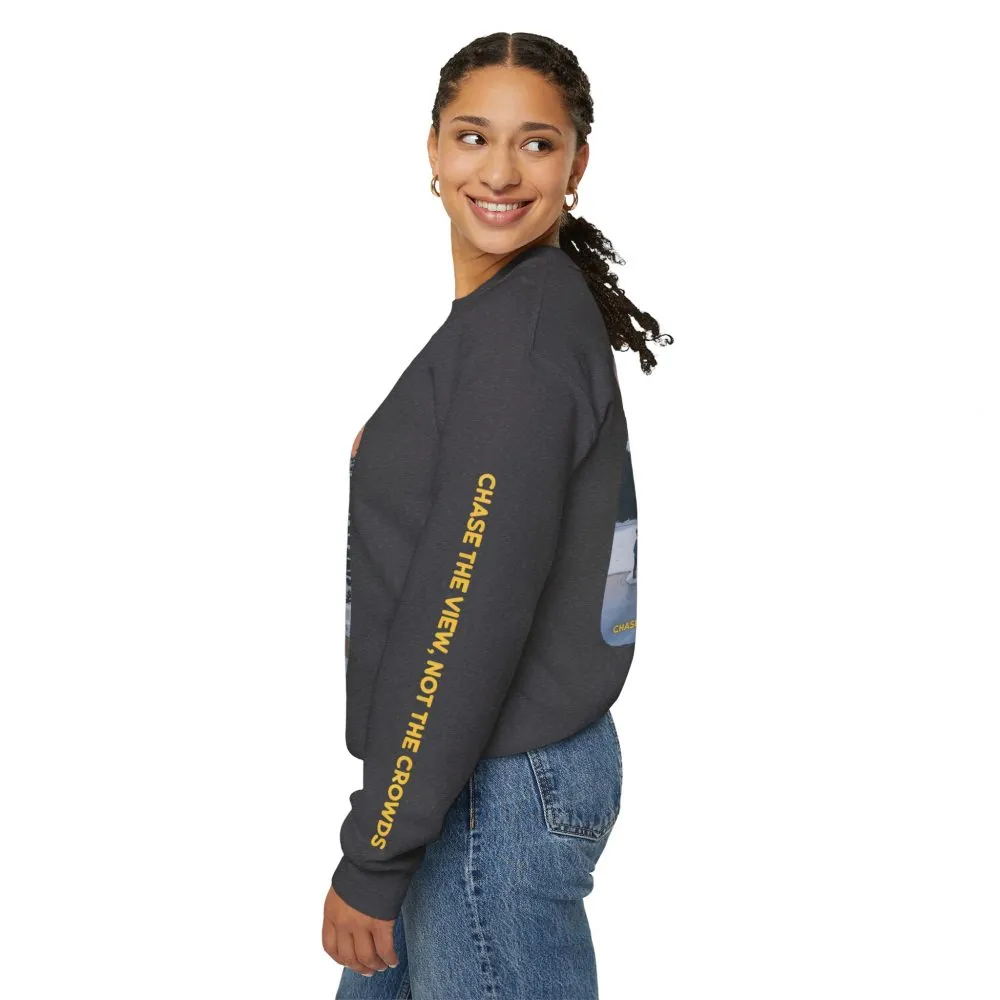 Unisex Heavy Blend™ Crewneck Sweatshirt — "Chase The Views-Not The Crowds"" Design Sitcom-Line