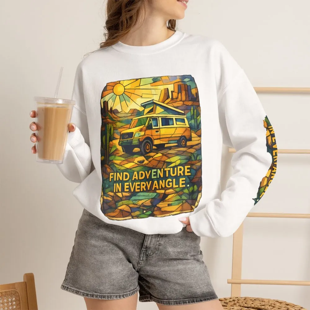 2064828731895062096_2048.jpeg Unisex Heavy Blend™ Crewneck Sweatshirt — "Find Adventure In Every Corner" Design Cubic-Line