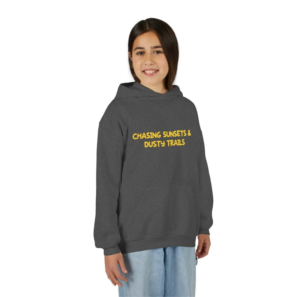 Youth Hoodie(Gildan) – "Chasing Sunsets And Dusty Trails" (Design Sitcom-Line)