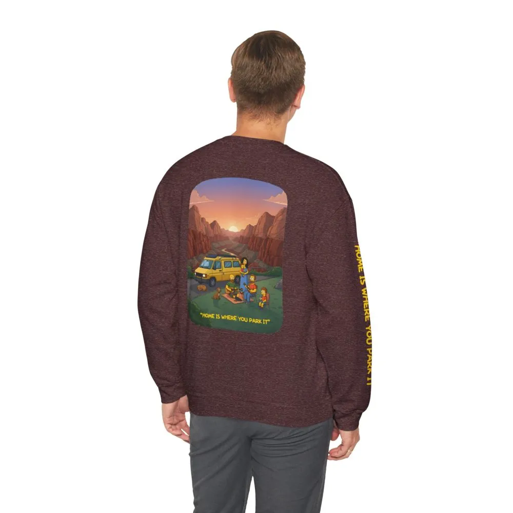 2068738541442382378_2048.jpeg Unisex Heavy Blend™ Crewneck Sweatshirt — "Home Is Where You Park It" Design Sitcom-Line