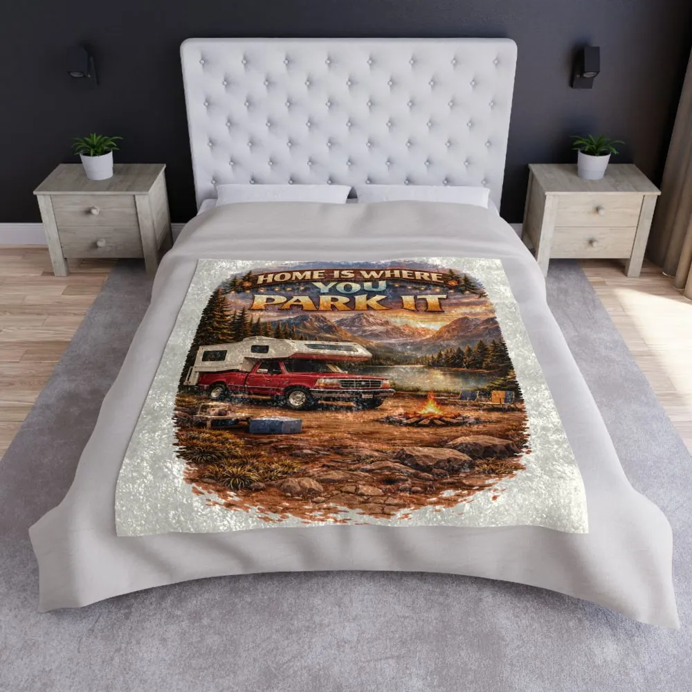 Crushed Velvet Blanket —"Home Is Where You Park It" Design Scenic-Line (Campervan)