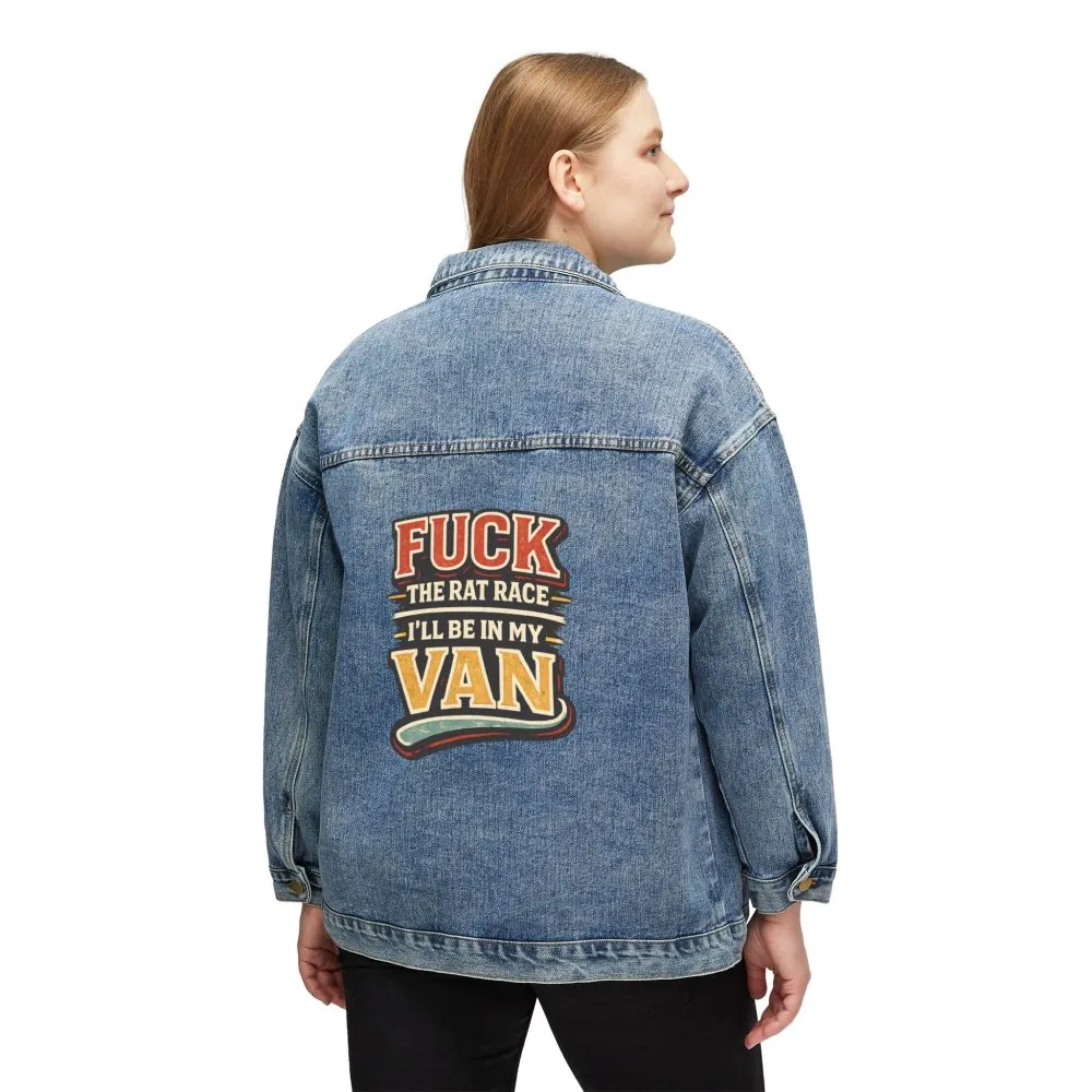 2077314496861064228_2048.jpeg Women's Denim Jacket — "Fuck The Rat Race" Design F**K-Line