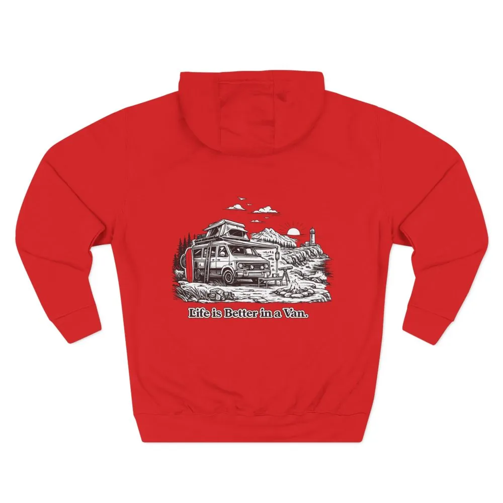 Three-Panel Fleece Hoodie - "Life Is Better In A Van" Design Minimal-Line