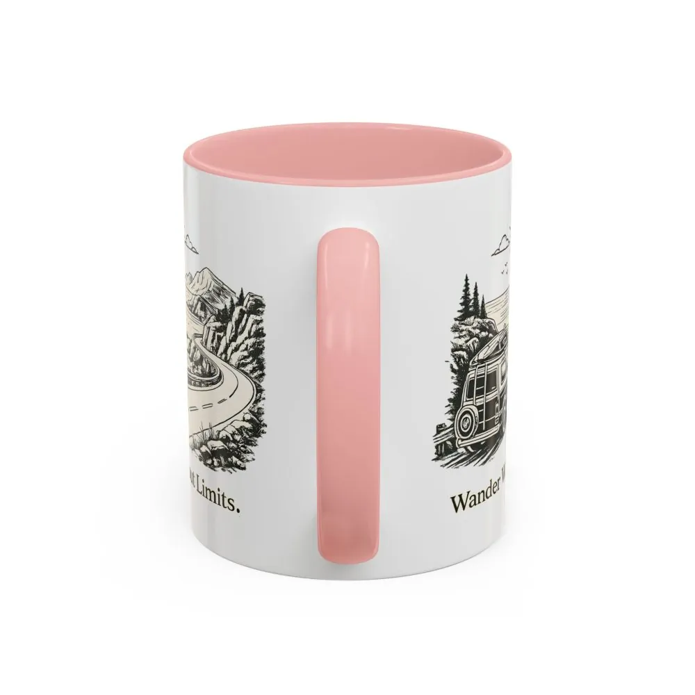 Accent Coffee Mug (11, 15oz) — "Wander Without Limits" Design Minimal-Line